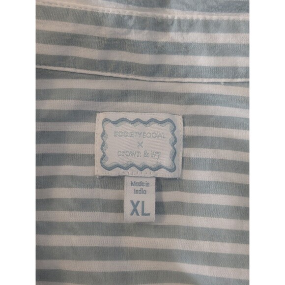 Society Social X Crown & Ivy Green Stripe Midi Dress Cottage Beach Sz XL pockets - Picture 5 of 10